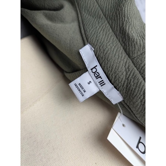 Bar III Knit-Crepe Ruched-Sleeve Blazer Dusty Olive Women's Size S Open - Picture 4 of 5